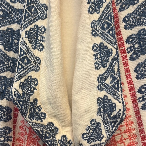 Sundance Cream Open-Front Cardigan Jacket with Red & Blue Pattern - Picture 3 of 13